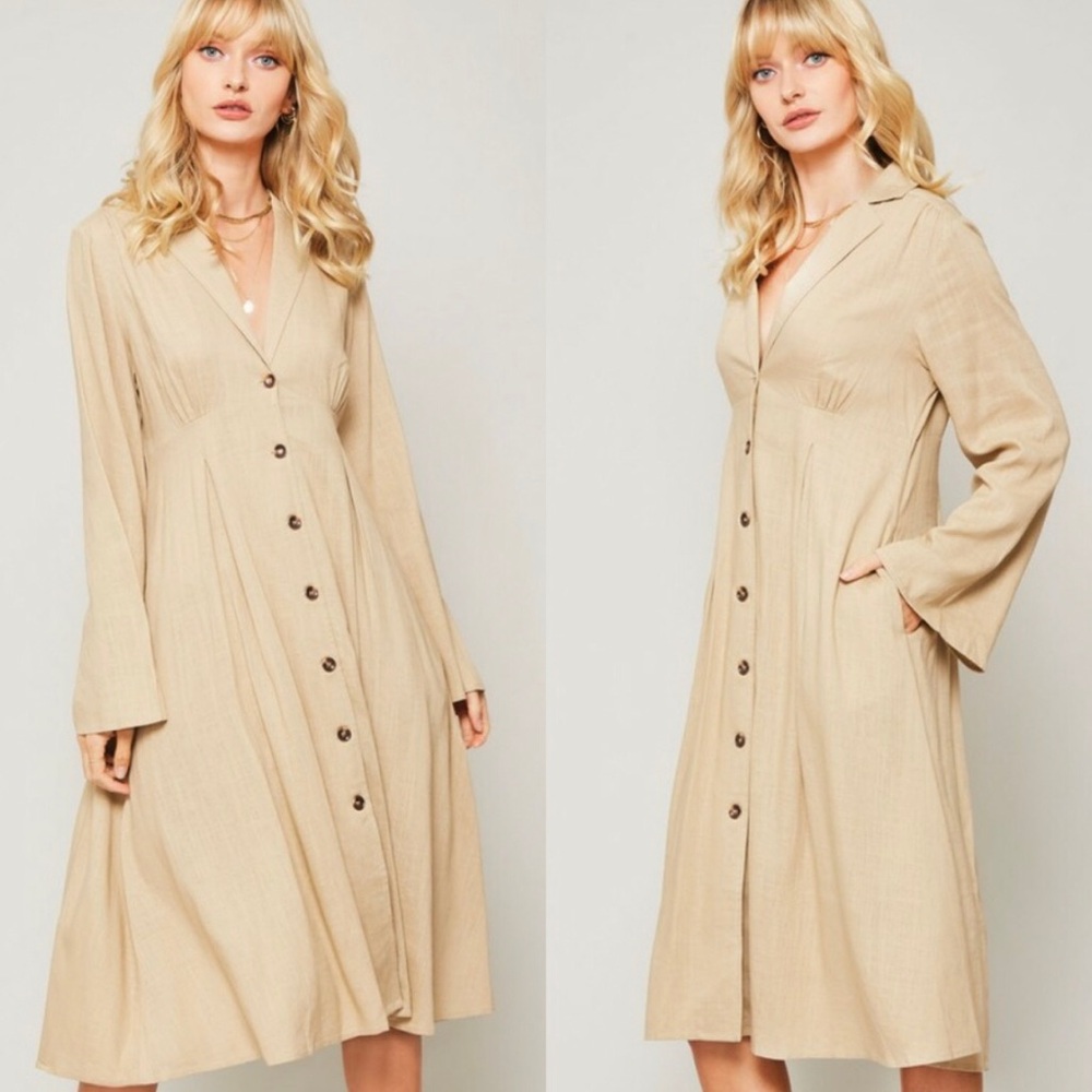 Promesa Beige Button Front Midi Dress